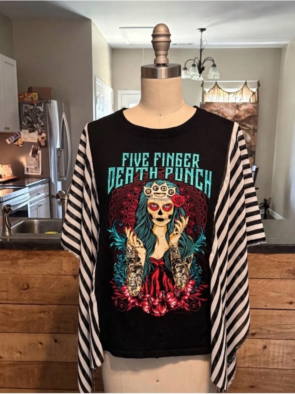 Five Finger Death Punch Women's Top with Striped Dolman Sleeves